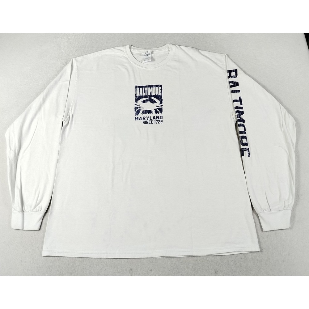 Baltimore Maryland Shirt Mens XL White Crab Graphic Long Sleeve Gildan Tee‎